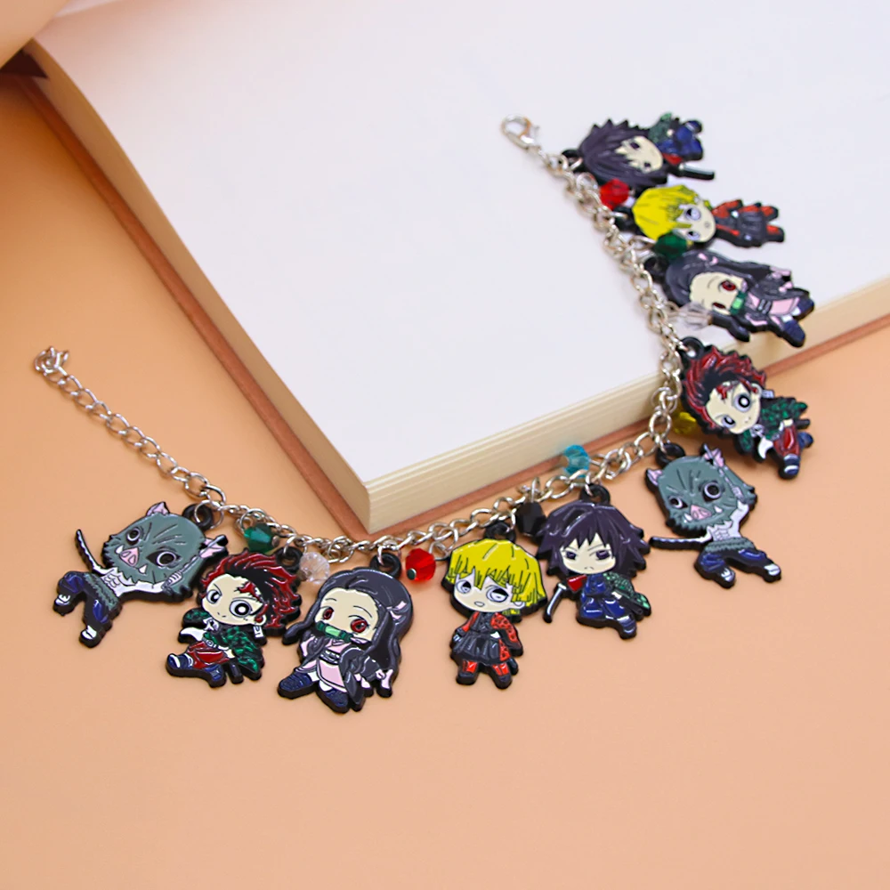 Anime Demon Slayer Kimetsu no Yaiba Bracelet Tanjirou Nezuko Metal Bangle For Fans Cosplay Cartoon Character Pendant Jewelry