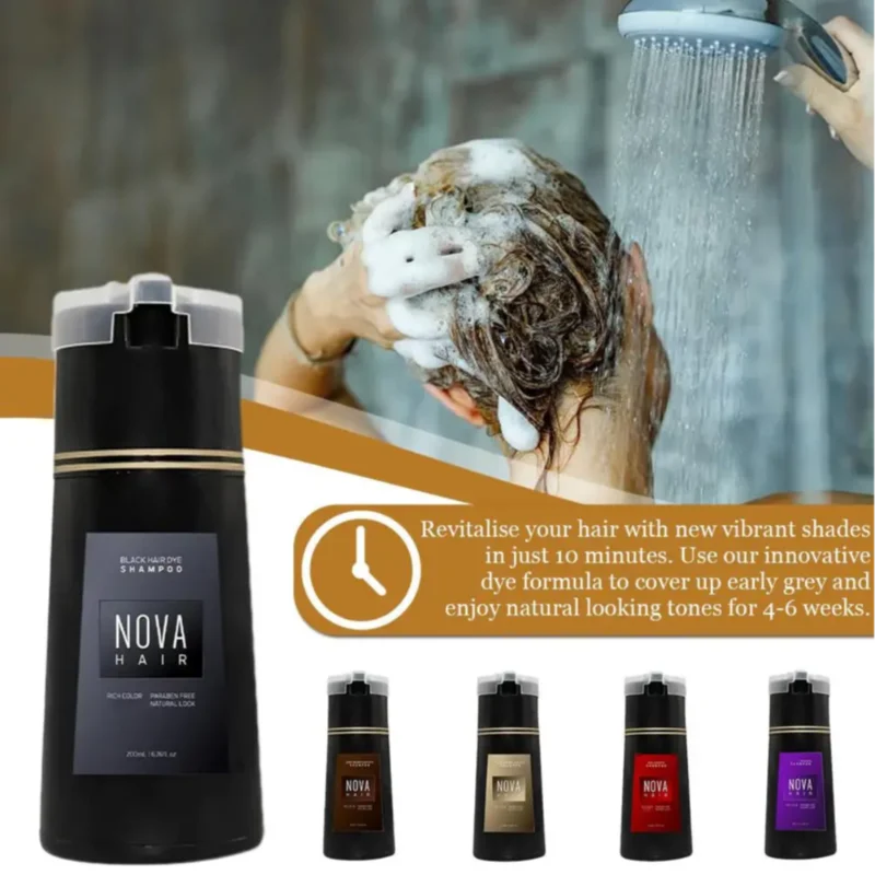 Nova Hair Dye Shampoo Quick Coloring Natural Harmless Cover White Grey Shampoo 3-in-1 Cleaning Nourishing Hair Dye Product 6