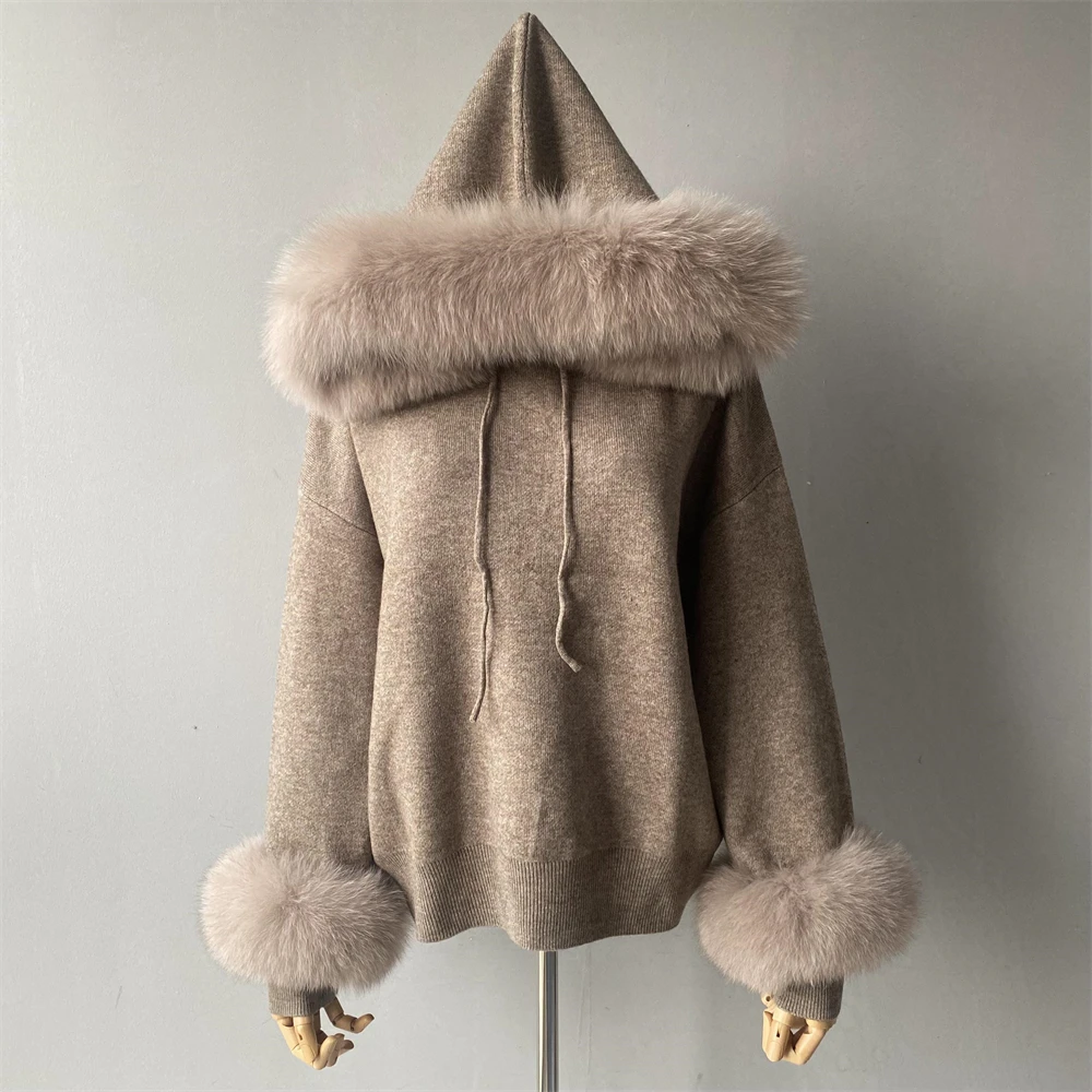 Knit two piece set with full raglan sleeve and hood