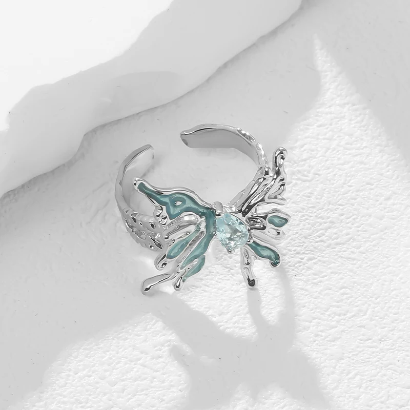New Ice Butterfly Ring for Women with Non fading Glue Drop, Unique and High end, Light Luxury and Cold Style Index Finger Ring