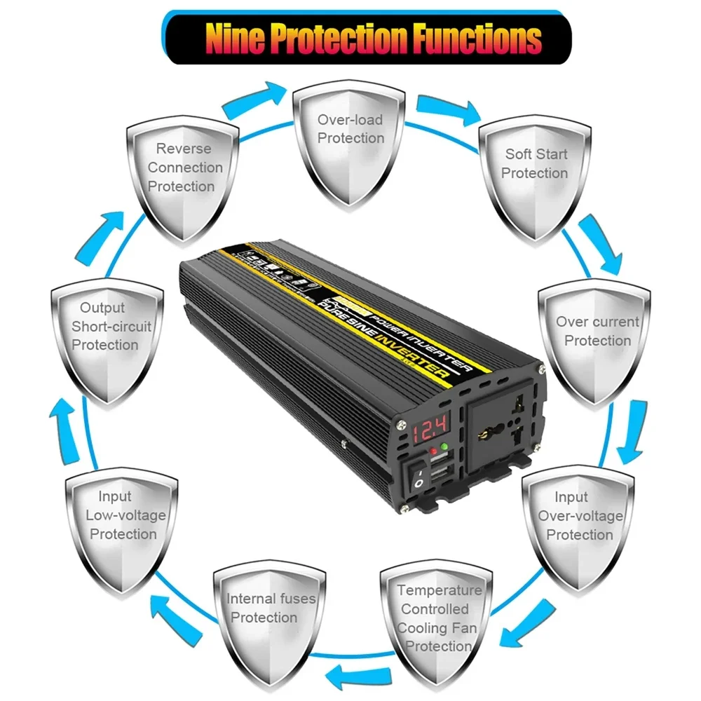 Pure Sine Wave Power Inverter 3000W-8000W DC12V to AC 220V Converter for Car Home