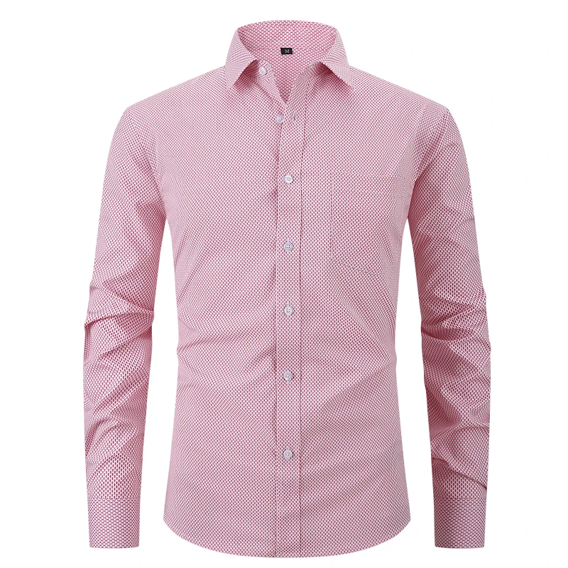 Spring Men's Social Shirts Long-Sleeved For Male Casual Slim Non Lron Formal Elegant Plaid Shirt Blouses Tops Man Clothing