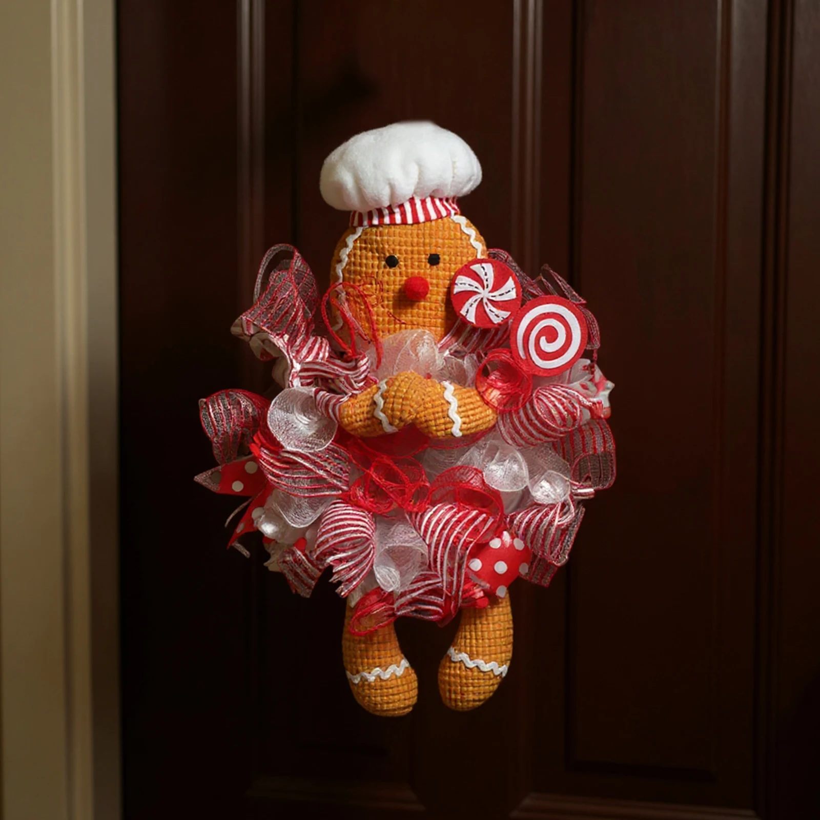 Christmas Front Door Wreath Christmas Gingerbread Man Doll Wreath Gingerbread Hanging Decorations for Front Door Wall Fireplace