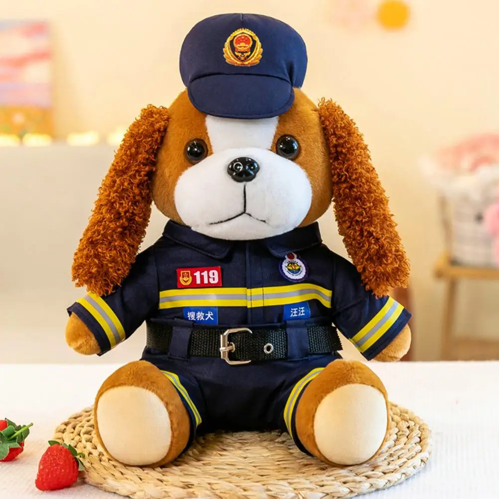 

Soft Touch Dog Toy Firemen Dog Stuffed Plush Soft Pp Cotton Filled Rescue Puppy Doll with Clothes Hat Fuzzy Ears Home Decoration