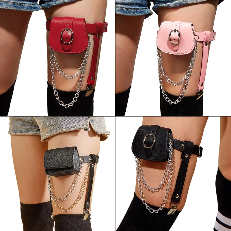 

Girl Punk Leg Garter Belt with Mini Storage Bag Thigh Body Chains for Women H9ED