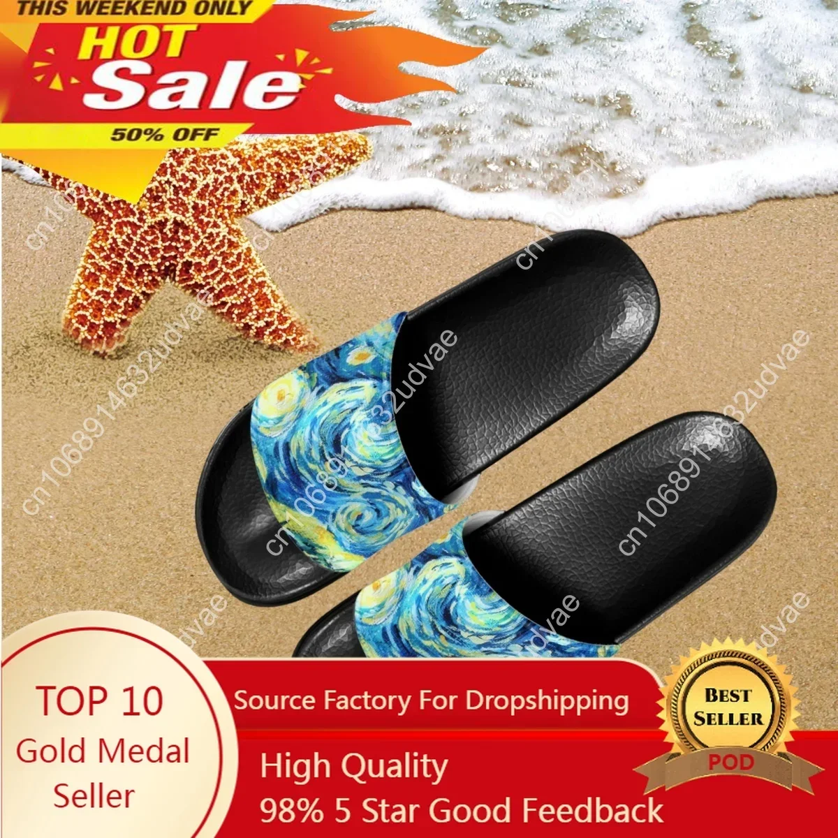 

Van Gogh Oil Painting Summer Women Slippers Starry Night Printing Thick Sole Indoor Slipper For Ladies Household Non Slip Slides