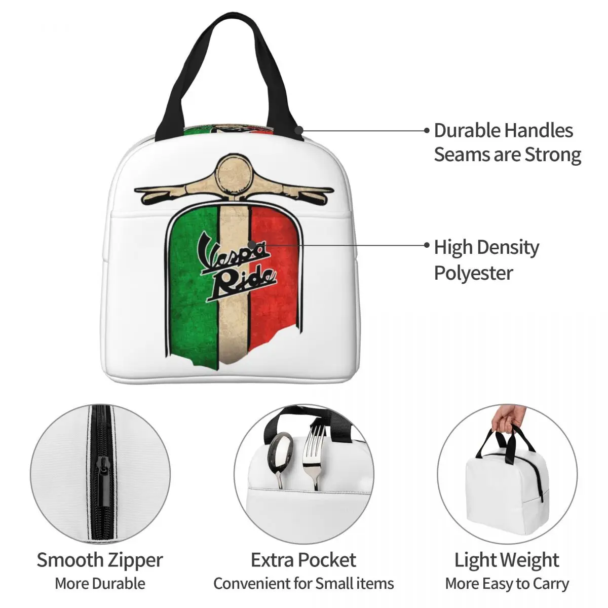 Vespa-Lunch Bags Insulated Bento Box Portable Lunch Tote Leakproof Picnic Bags Cooler Thermal Bag for Woman Girl Office