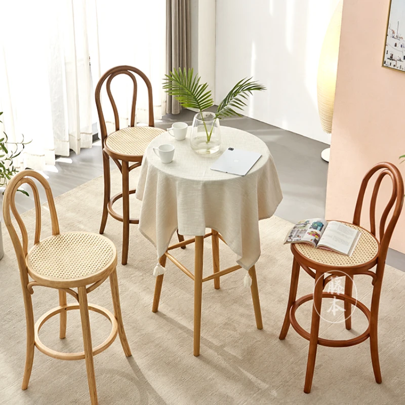 

Nordic Rattan Solid-Wood Bar Chairs Designer Backrest High Chair