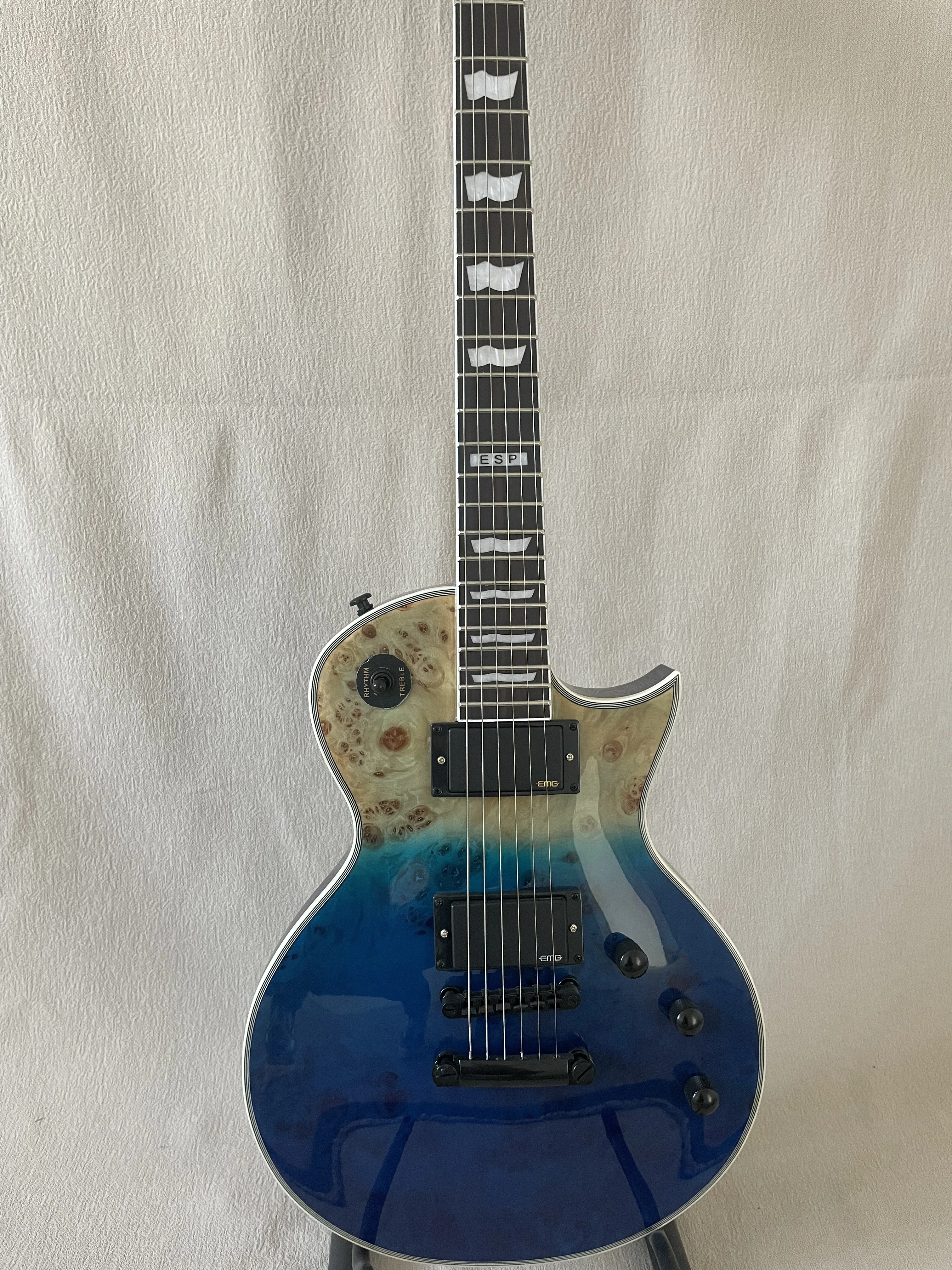 

Sunburst Burl TopESP электрическая гитара EMG, пикап, Классическая, темно-синяя