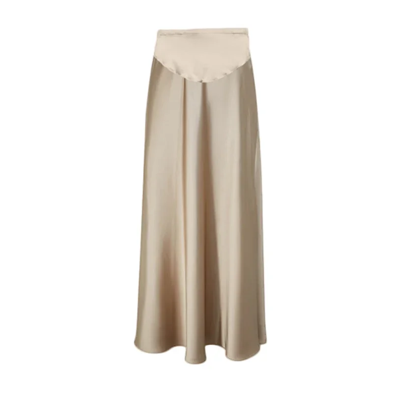 Korean Style Spring Autumn Maternity Belly Skirts Both Side Split Pregnant Woman Lightweight Satin Skirt Pregnancy Party Clothes