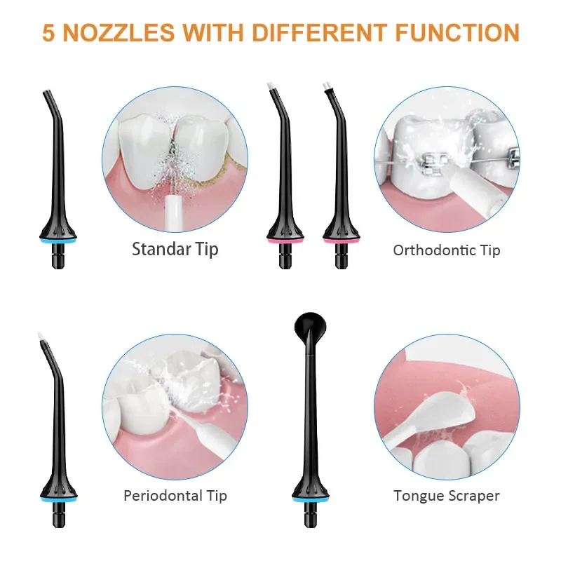 Oral Irrigator 5 Modes USB Rechargeable Portable Dental Water Flosser Jet 300ml Water Tank Teeth Cleaner 6 Jet Nozzle