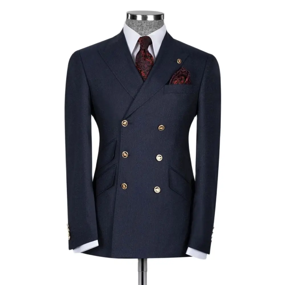 

Navy Blue Classic 6 Buttons Men Suits Slim Fit 2 Piece Jacket Pants/Double Breasted Wedding Groom Best Man Tailor-Made Clothes