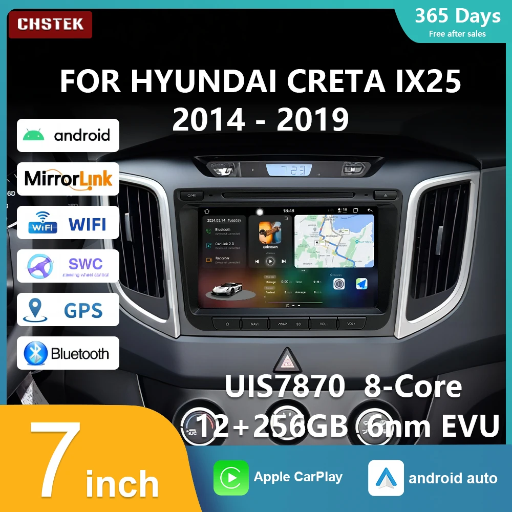 

CHSTEK 12+256G 8" Android 13 Multimedia For Hyundai CRETA IX25 2014 - 2019 Radio Stereo Navigation Wireless Carplay Bluetooth