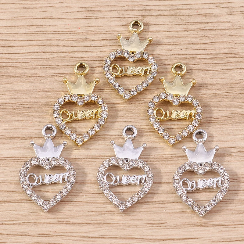10 Stück süße Kristalllegierung Liebe Herz Krone Charms Anhänger für Schmuckherstellung Ohrringe Halsketten Armbänder DIY Bastelzubehör