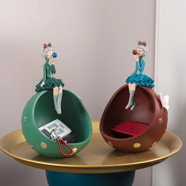 

Nordic Luxury Bubble Girl Storage Box Resin Adornments Home Dining Table Furnishing Crafts Hotel Club Cafe Figurines Decoration