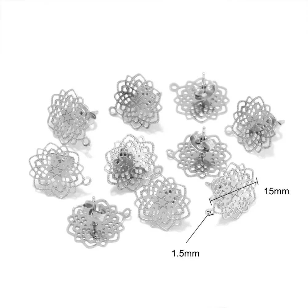 10 Stück Edelstahl Gold Farbe Hohle Blumen Ohrstecker für DIY Tropfen Ohrringe Baumeln Charms Verbinder Schmuckherstellung – Detail 7