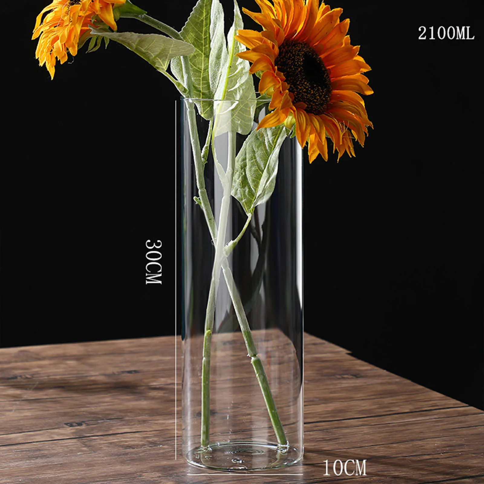 Transparent Glass Hydroponic Vase Cylinder Flower for Home Office Wedding Table