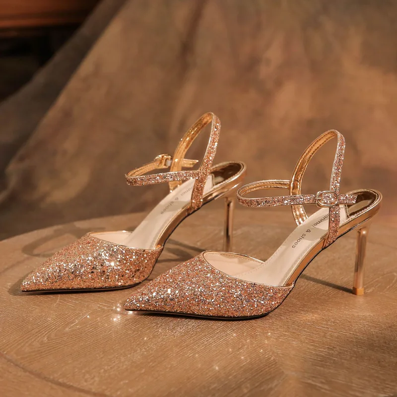 2024 Neues Pailletten-Stirnband, hinten leere High Heels, Sandalen, zwei Tragen, High Heels, High Heels, Eleganz, Pendeln, professionelles Bankett_voghion.com