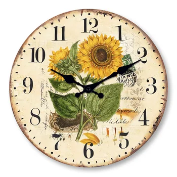 Retro Sunflower Wooden Wall Clock – Silent Home Decor 1