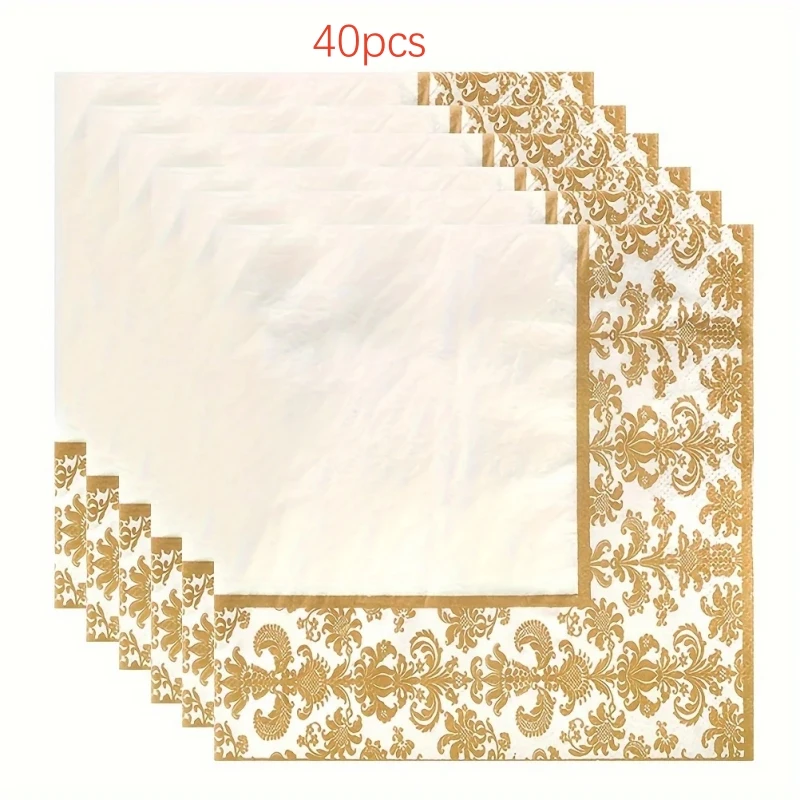 40/100Pcs Golden Printing Napkins Cocktail Tissue Wedding Tableware Decoration Cleaning Supplies Christmas Party Supplies paper napkins tissue paper decoration