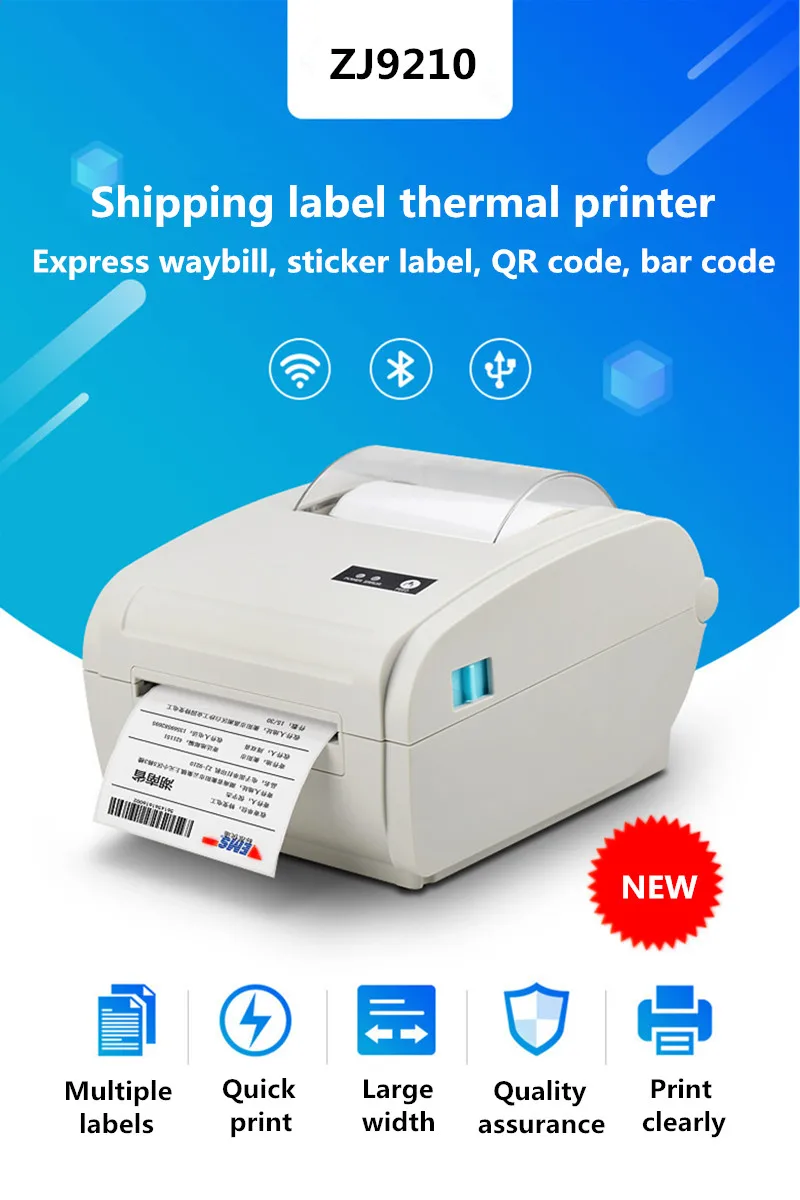 bluetooth pocket printer ZJ9210 Shipping Label 4x6 Inch Express Waybill Sticker Width 40-110mm USB Bluetooth Thermal Barcode Printer for Windows MAC OS pocket sticker printer