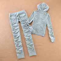 Velvet Tracksuit Solid Color Hooded Women Suit Velvet Sports Suit 2pc Thickened Solid Color Hooded Top + Casual Trousers 2