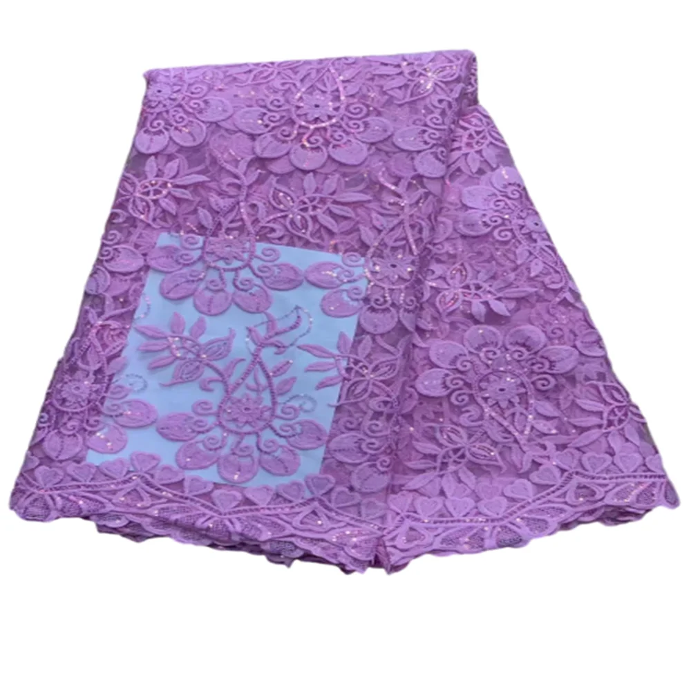 

2023 African Lace Fabric pink5Yards Sequins High Quality Nigerian Mesh Lace Material for Party Wedding Sewing