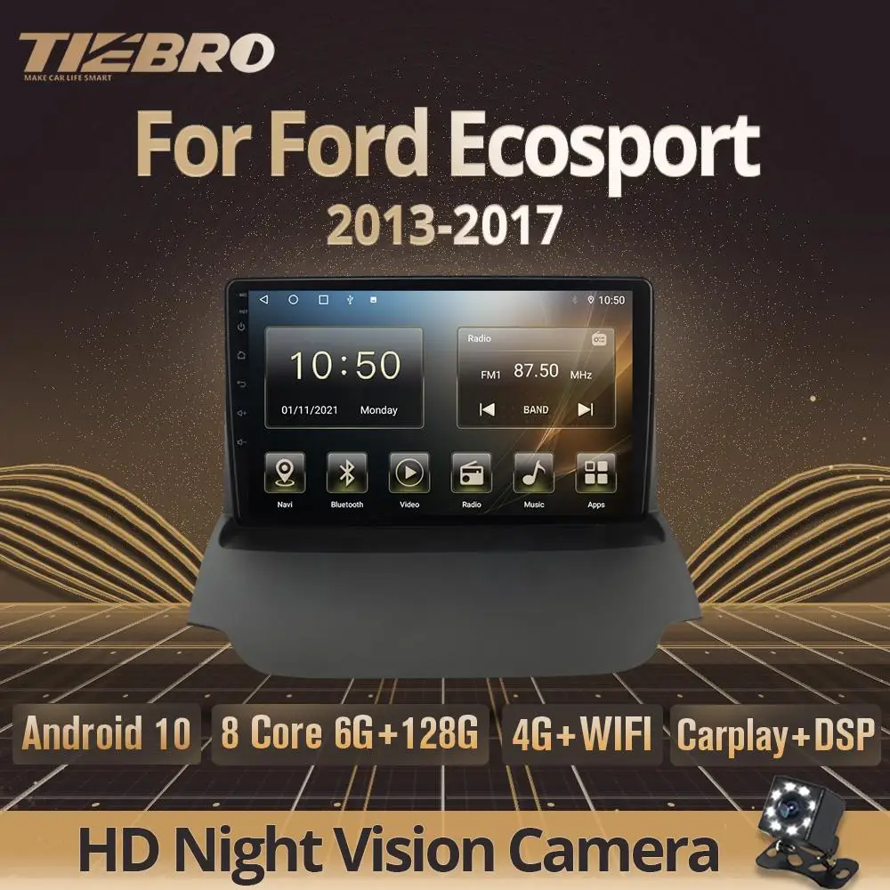 

Автомагнитола Tiebro, 2DIN, Android 10, для Ford Ecosport 2013-2017, Автомобильный приемник, GPS-навигация, автомобильное радио, Bluetooth-плеер, 2DIN DVD