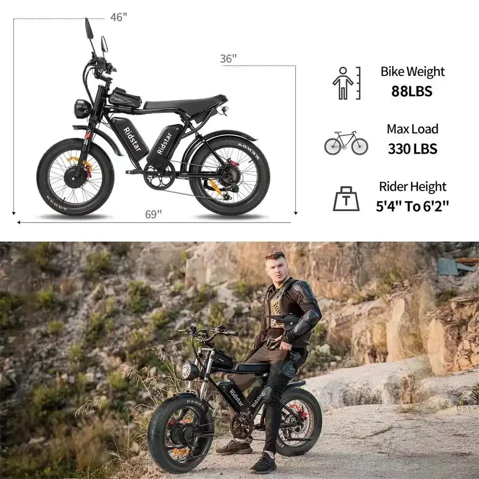 Electric Bicycle 2000W Powerful Dual Motor 52V 40Ah Dual Battery Q20 Ebike Motorcycle Mountain 20x4.0 Fat Tire Electric Bike
