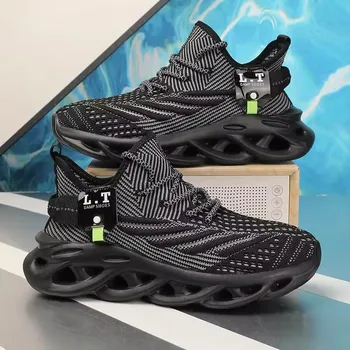 أحذية الركض الرياضية للرجال في الهواء الطلق خفيفة الوزن قابلة للتنفس، أحذية رياضية جديدة مريحة باللون الأسود كاجوال للجري والجيم للرجال