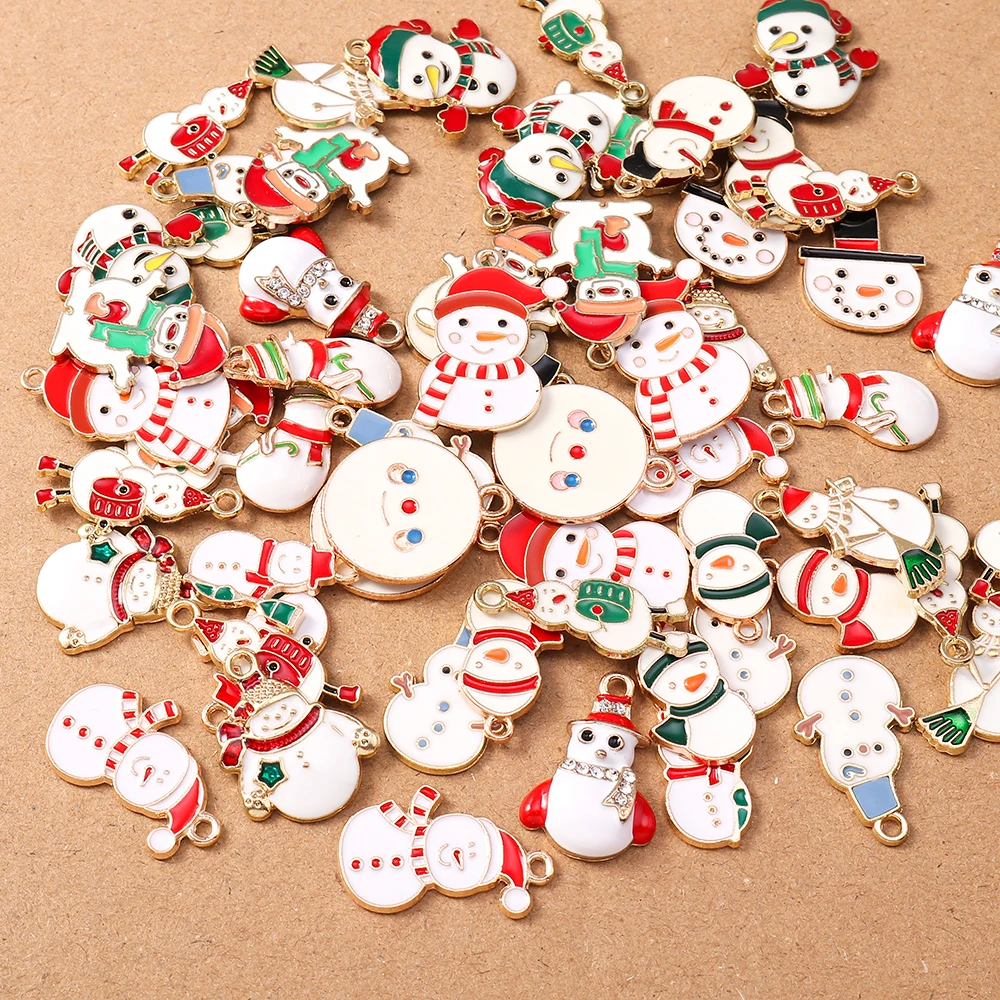 10pcs 에나멜 크리스마스 눈사람 매력 펜던트 쥬얼리 만들기 귀걸이 목걸이 팔찌 DIY 액세서리 용품