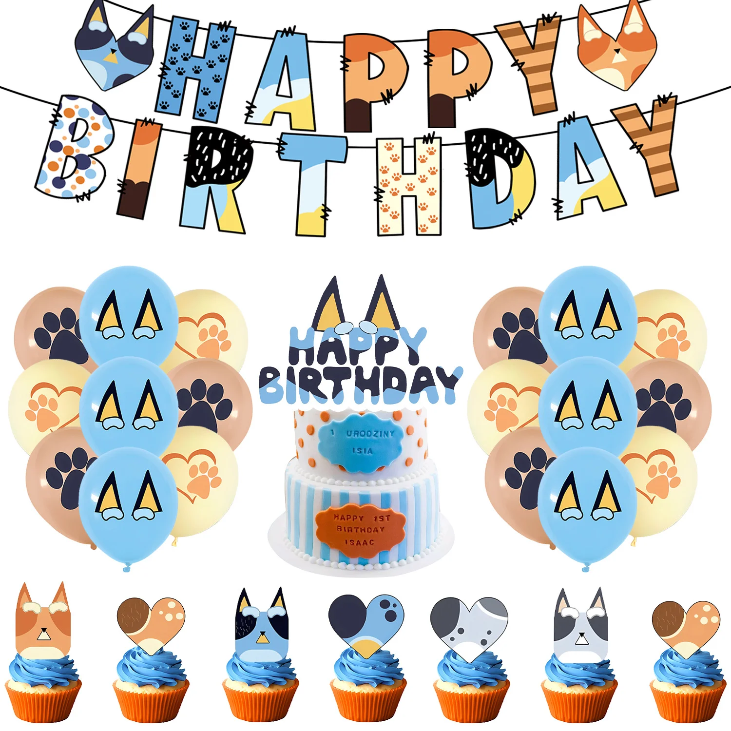Birthday Party Supplies Bluey Birthday Party Decoration Blue Balloons Tablecloth Backdrop Set