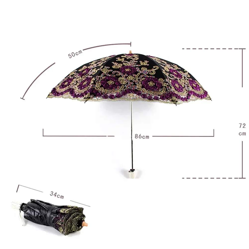 Flower Umbrella Rain Women Luxury New Fashion Dual Folding Luxury Umbrellas Double Layer Lace Up Parasol Household Merchandises images - 6