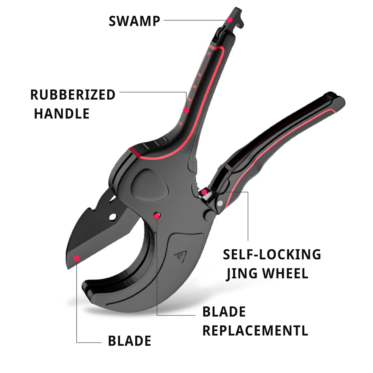 Scissors PVC Pipe Cutter Aluminum Alloy Body Ratchet Scissors Pipe Cutter PVC/PU/PP/PE Hose Cutting Hand Tools 32-75mm Opening 4