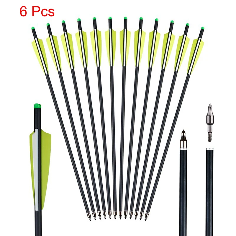 Carbon Crossbow Arrows with Half Moon Nock and Broadheads - Available in Sets of 6, 12, or 24