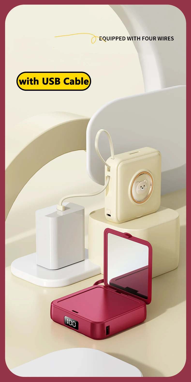 Mini power bank con specchio trucco caricabatterie portatile_voghion.com