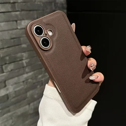 Luxury Solid Color Leather Texture Silicone Phone Case - Shockproof Matte Soft Cover - iPhone 12 Pro (Brown)