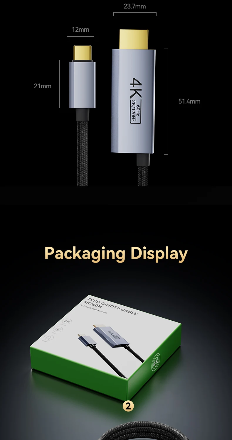 Switch-Dock für Nintendo Switch1 USB-C zu HDMI-Kabel 4K@60Hz Typ-C zu HDMI-Adapter 6,6 Fuß HDR 100W PD für Laptop Handy Computer – Detail 18