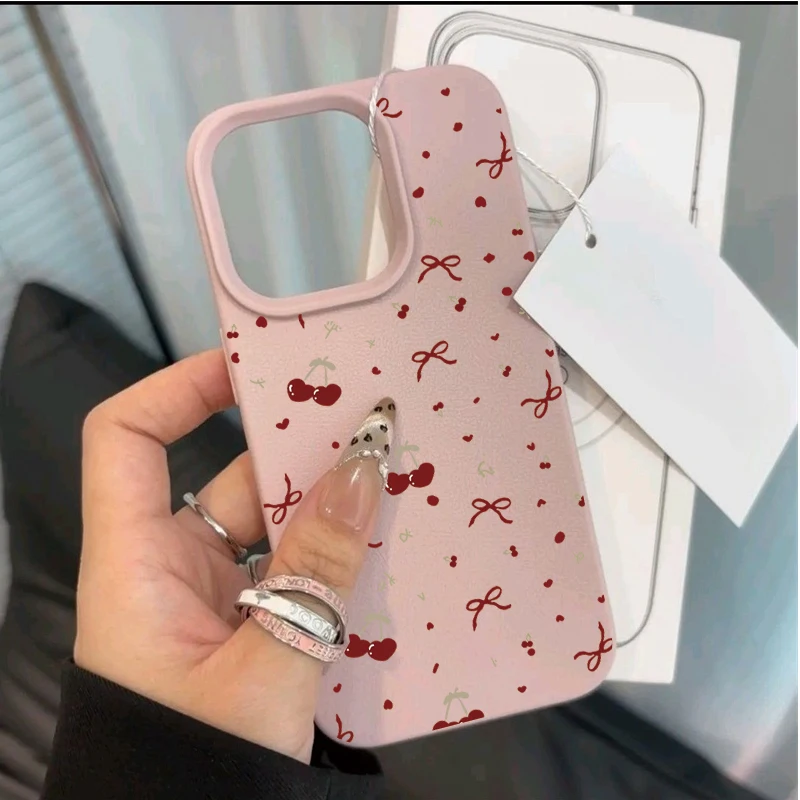 Elegant Fashion Red Bow Cherry Lichee Pattern Phone Case Cover