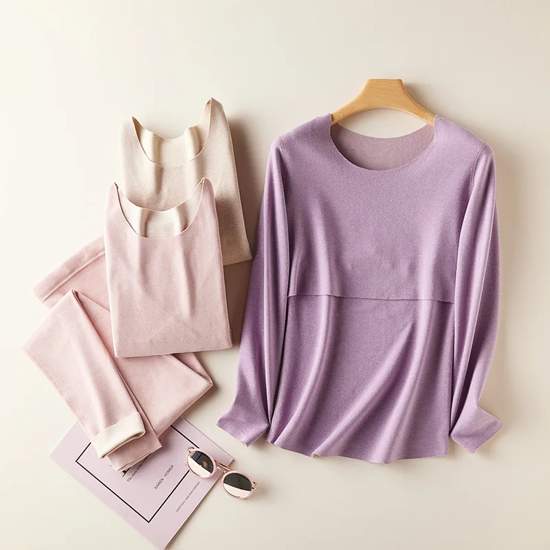 Silkdownmaternitythermalunderwearsetnursinggownfeeding