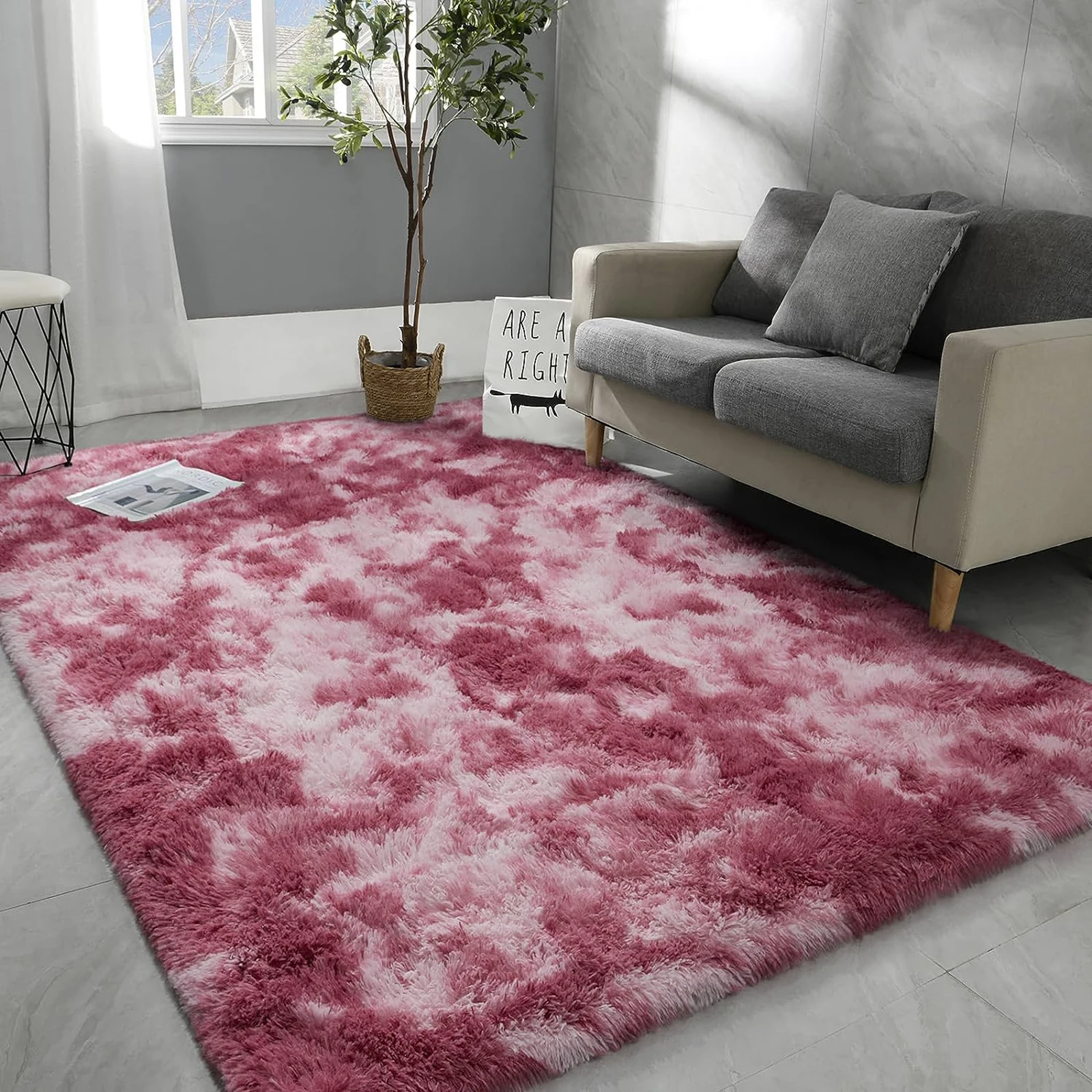Soft Carpet For Living Room Fluffy Modern Bedroom Bedside Rug Tie-Dyed Grey Indoor Shag Carpets For Kids Nursery Room Home Decor 3