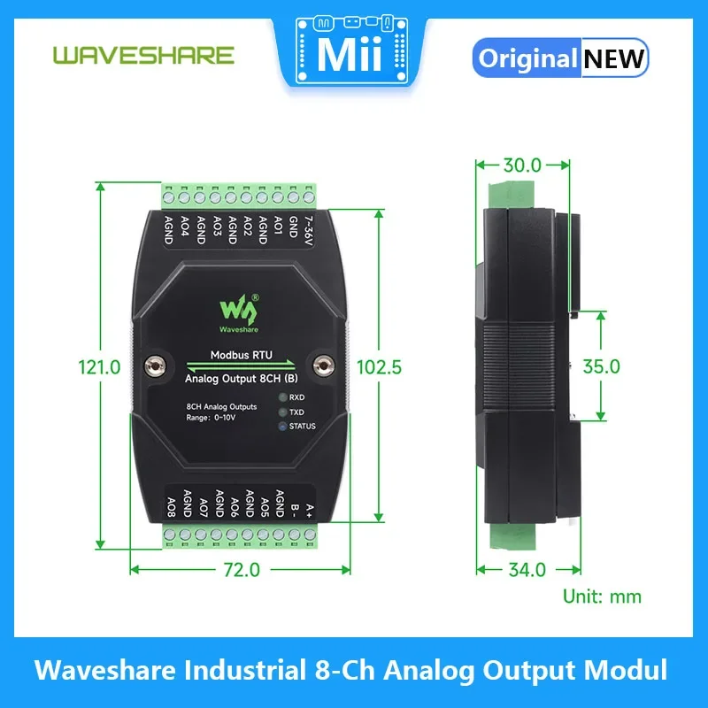 Waveshare  Ƴα  , 12 Ʈ DA ȯ, 8 ä   Ǵ   7-36V 
