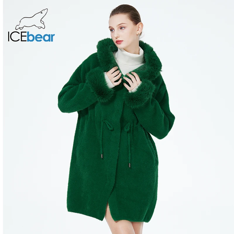 ICEbear 2023 여성용 단색 루즈 가디건, 긴 소매 스웨터, 니트 후드 코트, 모피 인공 밍크 코트, HY058