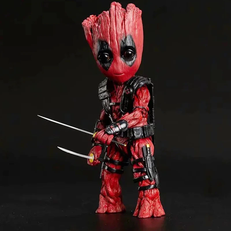 

New Marvel Guardians of the Galaxy Movie Deadpool Edition Groot Handle PVC Sculpture Series Model Toys Holiday Gifts HotToys