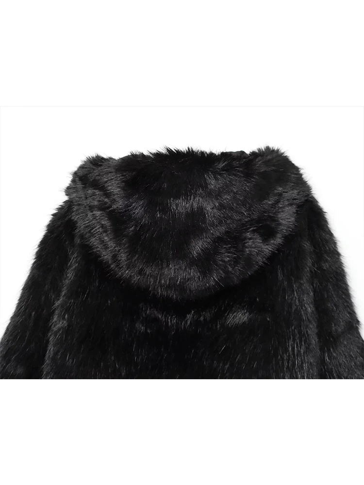 Autumn New Women Winter Oversized Warm Hooded Coat Fashion Elegant Solid Shaggy Hairy Faux Fur Streetwear Women Casual Jacket