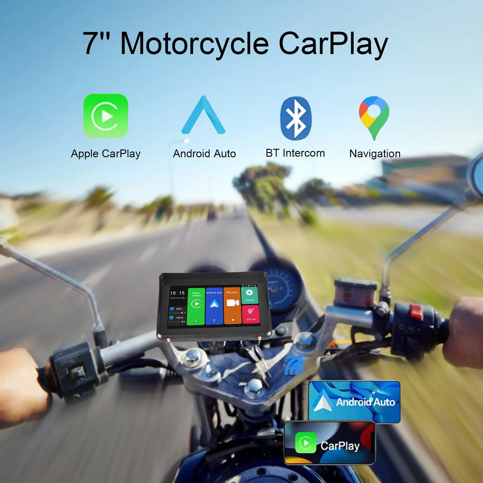 Navigateur GPS Moto 7in Ecran Tactile étanche Support Carplay Pour Auto 