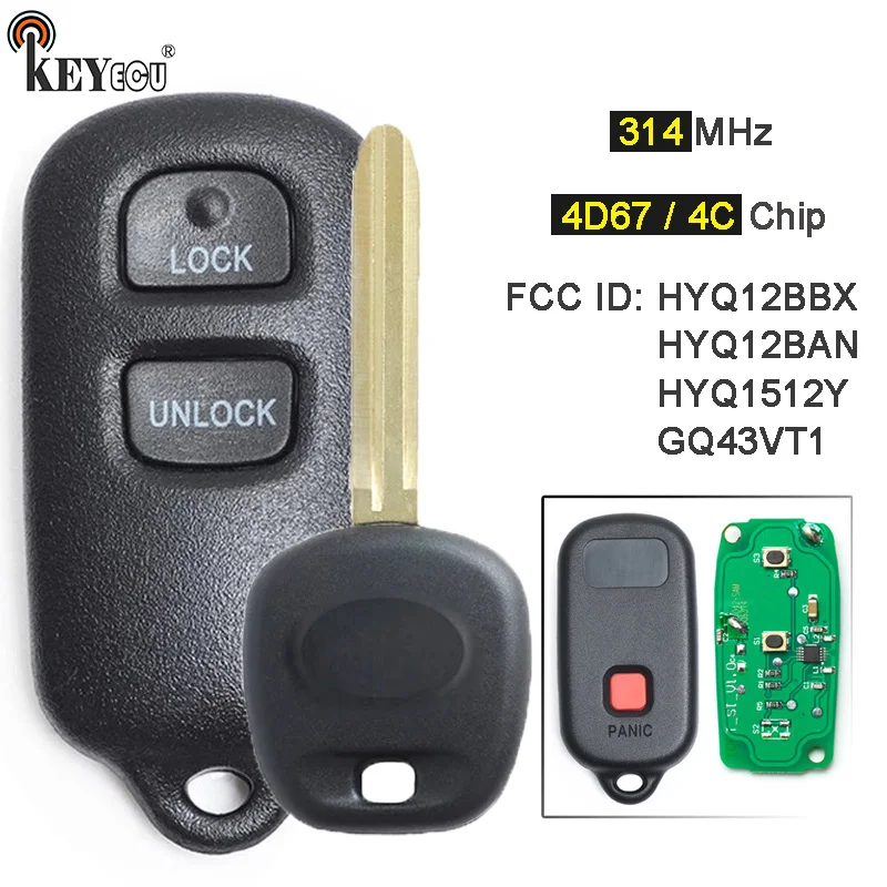 Remote Key Fob 314MHz 4D67/ 4C Chip GQ43VT14T HYQ12BBX HYQ12BAN HYQ1512Y 3 Button KEYECU for Toyota