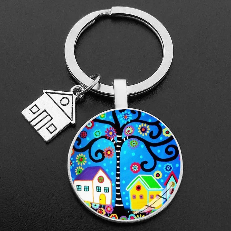 Key Rings Key To The New House Kechain Beautiful House Under The Starry Sky Key Ring Personality Jewelry Gift Holder for New Home