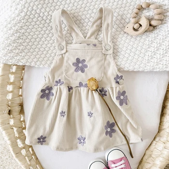 Ins Baby Clothes Girls Denim Dresses Flowers Embroidery Strap Skirt Infant Kids' Dresses One-piece Overall 2 Years Girl Clothes 1
