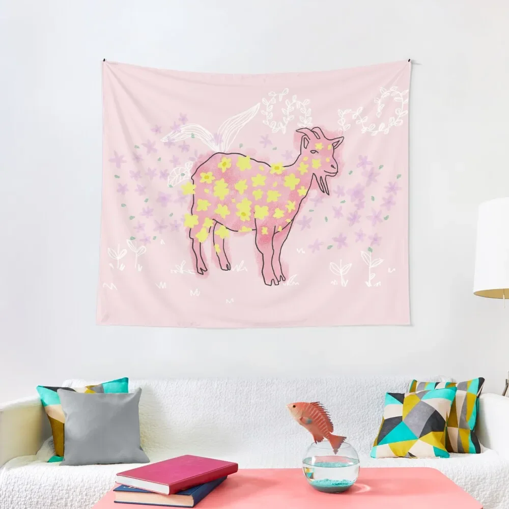 

Goat rolled on flower garden Tapestry Wall Deco Room Aesthetic Decor Tapestry